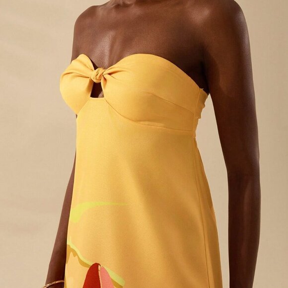 Multicolor Boho Womens Tropical Print Sleeveless Hollow Knot Tube Top Dress - Picture 5 of 7